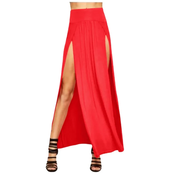 Skirts for Women Womens Double Split Maxi Long Skirt Ladies Plain Basic Two Side Slit 4 22 Short Leather Skirt 3