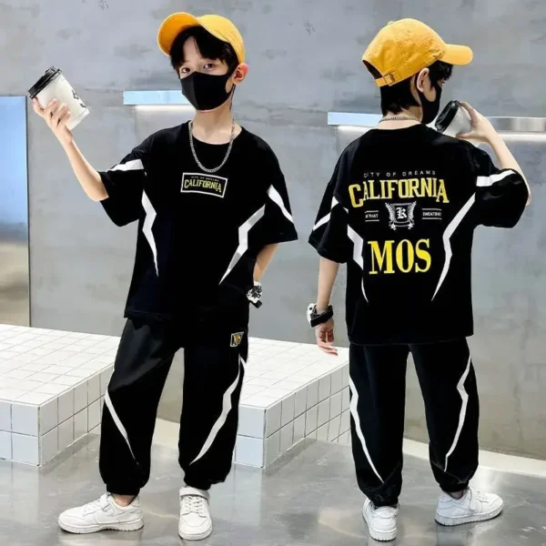 summer boys clothes set letter top & pants 2 pieces suit teenage boy print tracksuit cool boy style children outfit 4