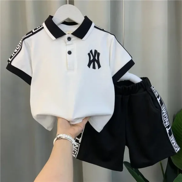 Summer Baby Boy Clothes Set Children Lapel Tshirts and Shorts 2 Pieces Suit Kid Letter Short Sleeve Top Bottom Outfit Tracksuits 1