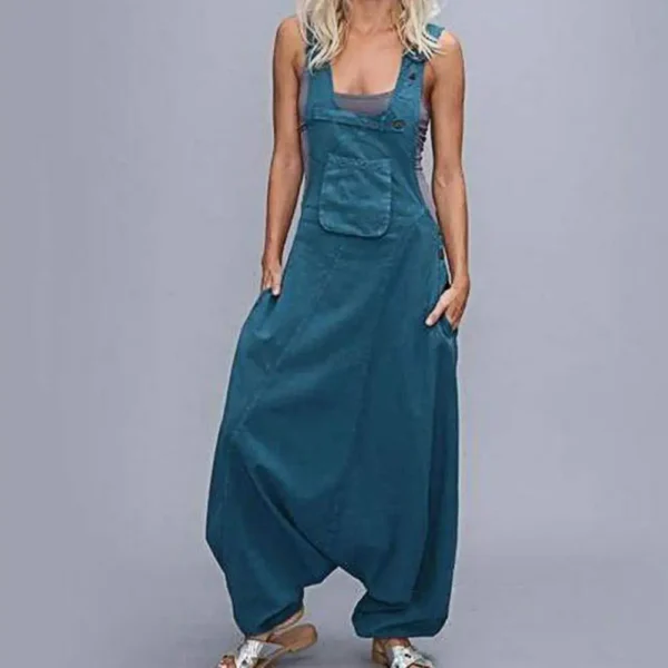 Women Summer Loose Thin Jumpsuits Harem Pants Wide Leg Pants Sleeveless Pockets Bib Jumpsuit Siamese Trousers Large Size S-5XL 5