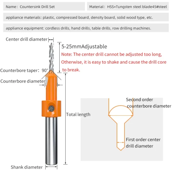 HUHAO 8mm Shank Counter Sink Drill Bit for Woodworking HSS Screws Countersinking Drills Carpentry Tool 4