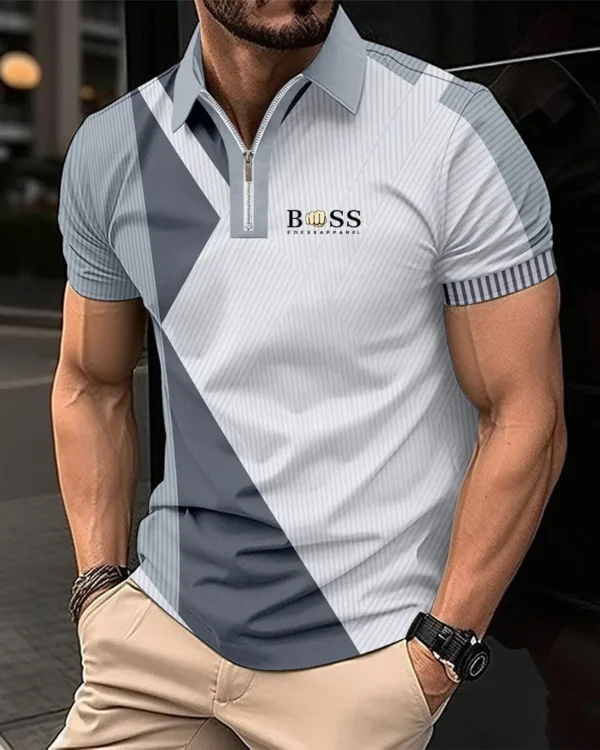 Summer short-sleeved Polo shirt, men's casual alphabet print street short-sleeved printed clothing 2