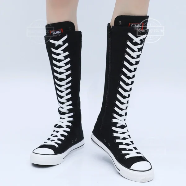 Boots Women Sneakers Canvas Casual High Top Shoes Long Boot Lace-Up Zipper Comfortable Flat Boot Sneakers Tenis Feminino 1