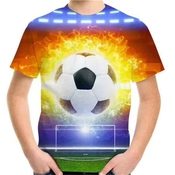 Boy Clothes Korea Flame Football Child Junior Boys Clothing Casual Summer Short Sleeve Tshirt Girls Tops For Kids 10 To 12 Years 6