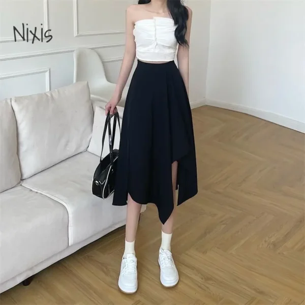 Black Irregular Skirt Women Spring Summer High Waist Thin Mid-length Umbrella Skirts Plus Size Bottoms Vintage Y2k Clothes 1