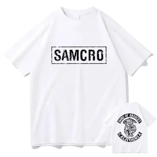 Sons of Anarchy SAMCRO Double Sided Graphic T-shirt Men Womnen Hip Hop Punk Rock Tees Short Sleeve Summer Casual Cotton T Shirts 2