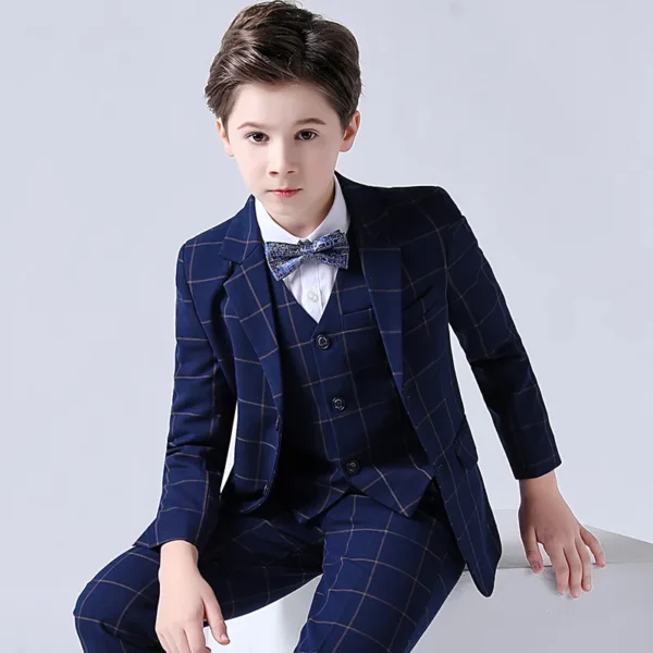 Spring Big Boys Top Quality Plaid Wedding Suit Teenager Kid Formal Tuxedo Bowtie Dress Children Blazer Party Performance Costume 5