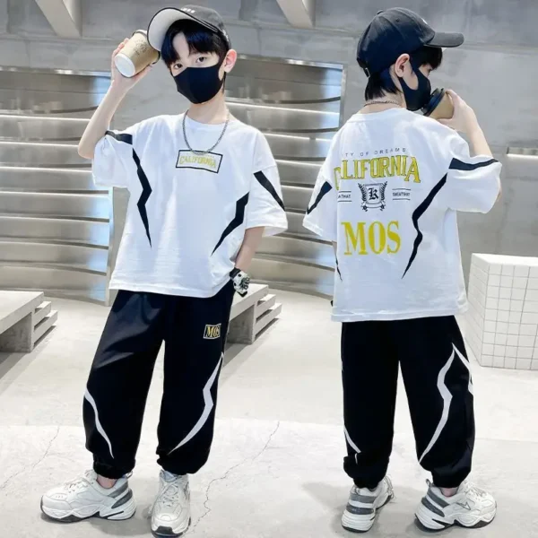 summer boys clothes set letter top & pants 2 pieces suit teenage boy print tracksuit cool boy style children outfit 6