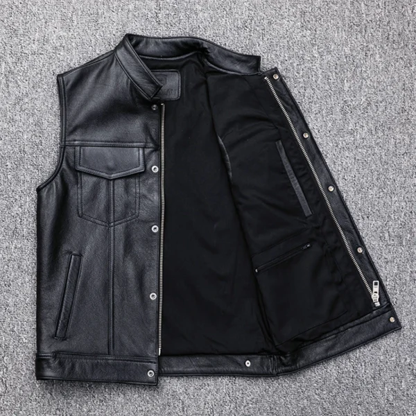 Mens PU Casual Work Waistcoat sleeveless Slim Motorcycle Windbreaker Mens leather Jacket Vest 3