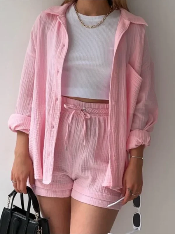 Women's Two-piece Set, Paired With Short Clothing, Casual, Retro, Street Style 4