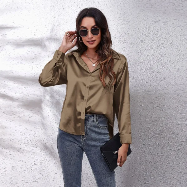 Satin Shirt Silk Top Elegant and Comfortable Long Sleeve Loose Fit Women's Spring New Fashion Casual Street Button Shirt 4