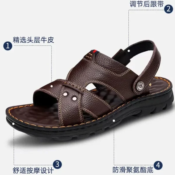 Men's Sandals 2024 Summer New Hot Sale Waterproof Anti-slip Leather Sandals Soft Sole Slippers Breathable Casual Shoes 3