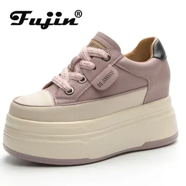 Fujin 9cm Cow Suede Genuine Leather Women Vulcanized Shoes Platform Wedge Skate Boarding High Brand Heels Casual Summer Shoes 1