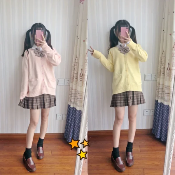 Japan school sweater Spring and autumn 100% V-neck cotton knitted sweater JK uniforms cardigan multicolor girls student cosplay 5