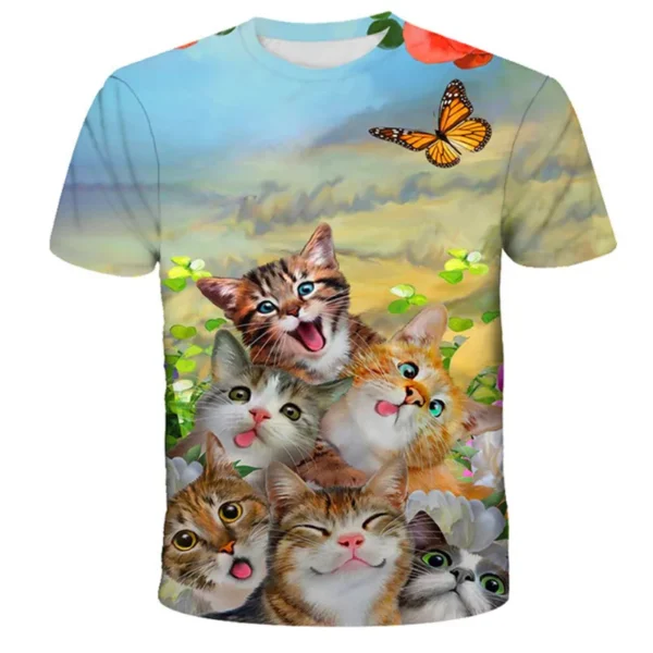 Chlidren Clothes Summer Cool 3D Print Cat T-shirt Boys and Girls Hiphop Tees Tshirts Kids tops 1 3 5 7 8 9 10 11 12 13 14 Years 3