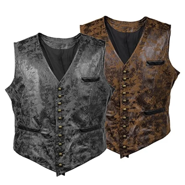 Fashionable Men's Leather Vest for Motorcycle Club Concealed Carry Arms Solid Back Tuxedo Blazer in Faux Leather 5