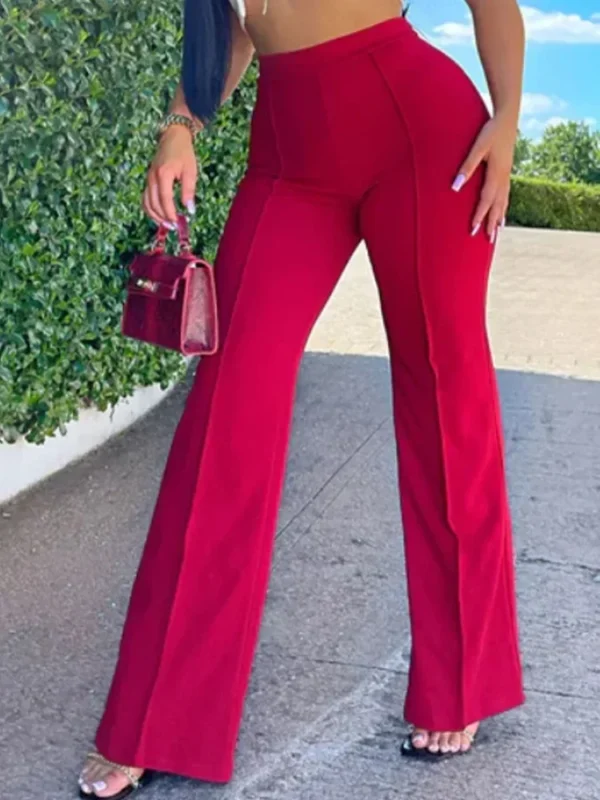 Fashion Solid Slim Flared Pants Women High Waist OL Ladies Career Long Trousers Female Fall  Chic Dropping Bell-Bottom Pants 2