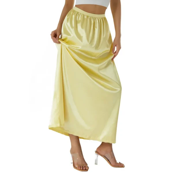 Women Half Slip Underskirt Summer Fall y2k Clothes Solid Color Elastic Waist Inner Lining Midi Skirt Long Underskirt for Ladies 3