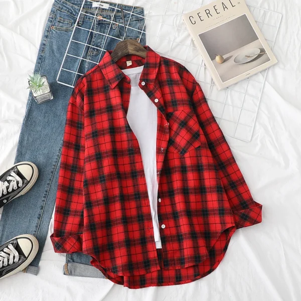 Exquisite Flannel Plaid Shirt Women 2024 New Spring Autumn New Womens Casual Loose Long Sleeve Blouse and Tops Clothes Blusas 5