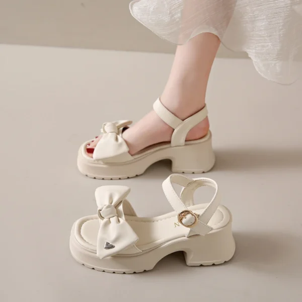 2024 Summer New Fashion Round Toe Open Toe Bow Button Solid Color Outwear Sexy and Comfortable High Heel Sandals for Women 5