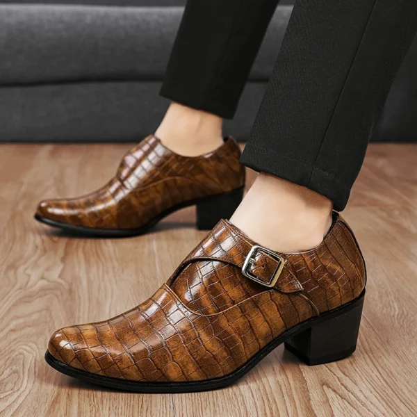 2023 New Elevator Shoes for Men Heel Shoes Formal Leather Brown Men Loafers Dress Shoes Fashion Crocodile Mens Heightening Shoes 1