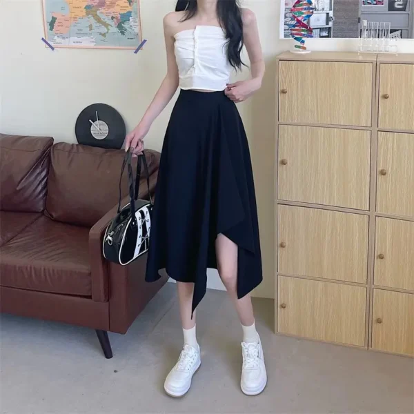 Black Irregular Skirt Women Spring Summer High Waist Thin Mid-length Umbrella Skirts Plus Size Bottoms Vintage Y2k Clothes 4