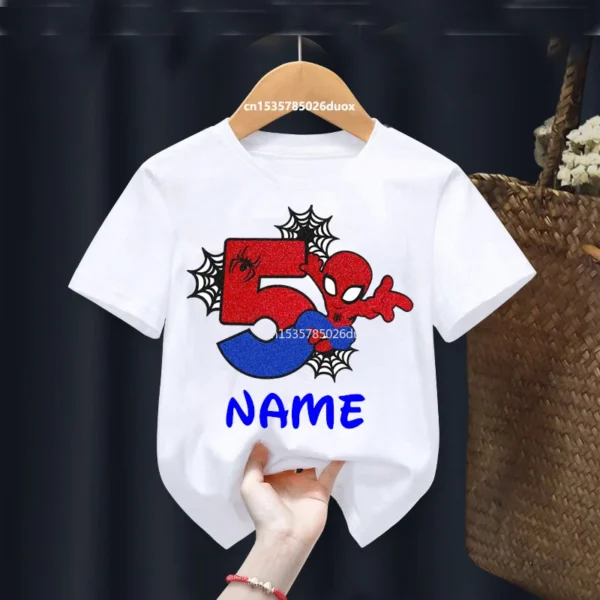 Kid 2 3 4 5 6 7 8 9 Years Birthday Marvel Spiderman Girl Shirt Children Super Hero Personalize Name Birthday Party Boys T-shirts 1