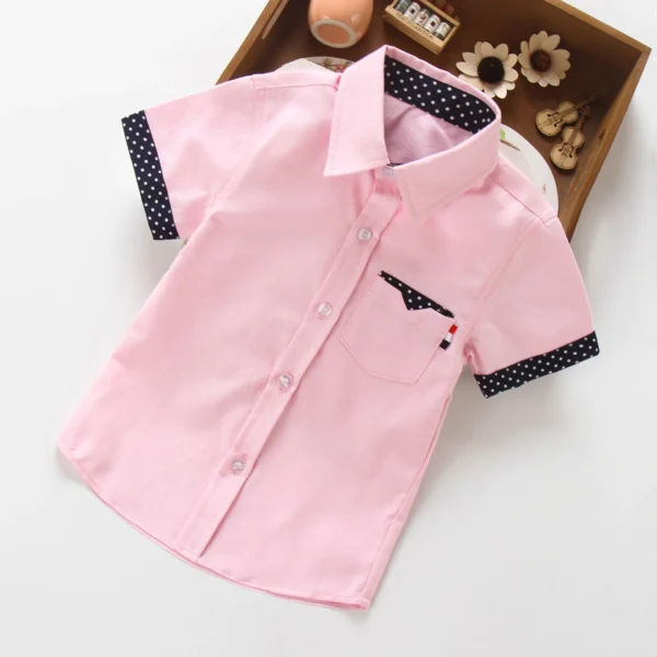 Boys Hot Sale Shirts Children Fashion Solid Cotton Short-sleeved Boys Shirts For 2-14Age kids Blouses clothes Baby Shirts Tops 3