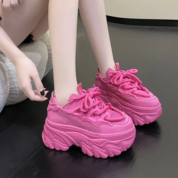 Women Platform Casual Breathable Mesh Shoes 2023 New Summer Chunky Sneakers 8.5CM Wedges Hidden Heels Hollow Leisure Shoes Woman 4