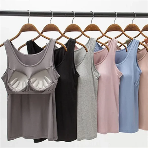 2024 Women's Vest Tops with Built In Bra Neck Vest Padded Slim Fit Tank Tops Sexy Shirts Feminino Casual 1