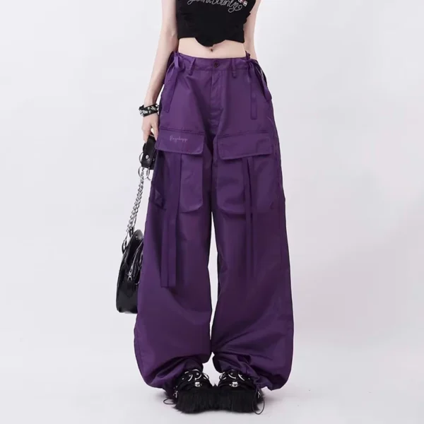 American Vintage Dopamine Baggy Purple Cargo Pants With Large Pockets For Women 3