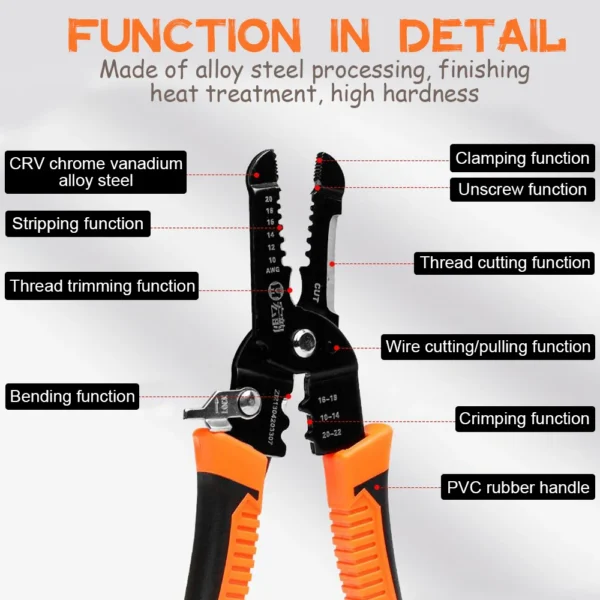 10 in 1 Wire Pliers Stripper Multifunctional Electrician Peeling Household Network Cable Wire Stripper Puller Stripper Tools 3