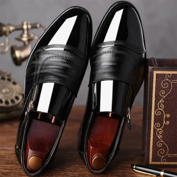 Black Patent Leather Shoes Slip on Formal Men Shoes Plus Size Point Toe Wedding Shoes for Male Elegant Business Casual Shoes 4