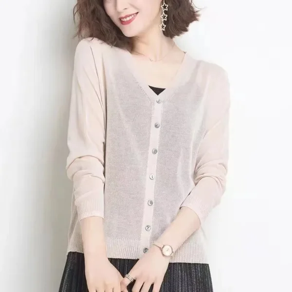 Cardigan Summer Long Sleeve Knitted Women New Ice Silk Knitwear Korean Thin Air-conditioning Sunscreen Shirt Tops 4