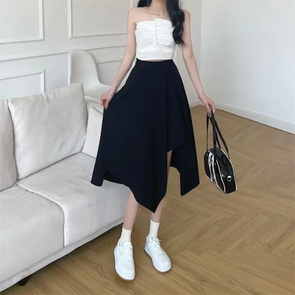 Black Irregular Skirt Women Spring Summer High Waist Thin Mid-length Umbrella Skirts Plus Size Bottoms Vintage Y2k Clothes 3