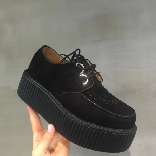 Black Harajuku Shoes Classic Lace UP High Platform Creepers Fashion Harajuku Punk Shoes Women's Casual Shoes Platform Shoes 3