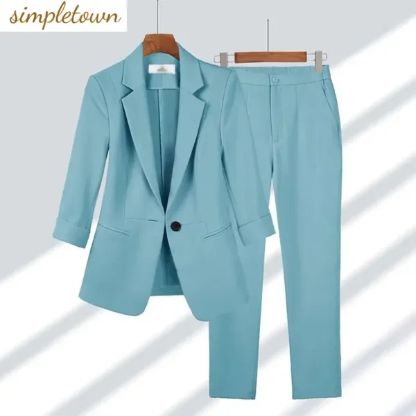 2023 Summer New Thin Jacket Blazer Casual Wide Leg Pants Two Piece Elegant Women's Pants Set Office Outfits Business Clothing 1