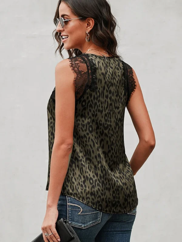 Fitshinling Lace Patchwork Leopard Women Tanks Tops Fashion Casual V Neck Summer Sleeveless Top Female Clothing Sexy Vests 2024 4