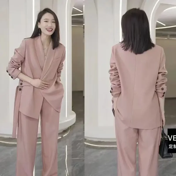 Women's Spring Autumn New Casual Suit Jacket Matching Set Korean Elegant Loose Blazers Wide Leg Pants Two Piece Female Clothing 2