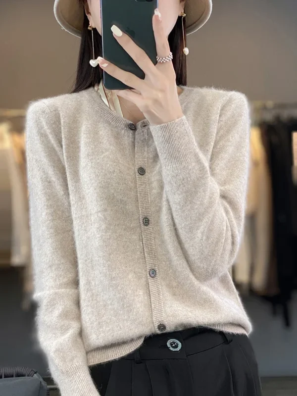 Aliselect Women Cardigan Super Warm Pure Mink Cashmere Sweaters O-neck Loose Female Clothes Ladies' Solid Color Knitwear Tops 2