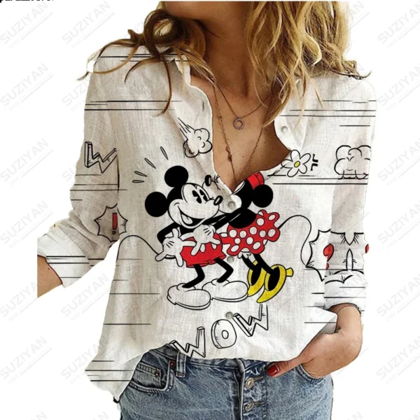 2023 Summer New Women's Long Sleeve Shirt Disney 3D Printed Button Cardigan Temperament Simple Shirt Street Loose Women's Shirt 2