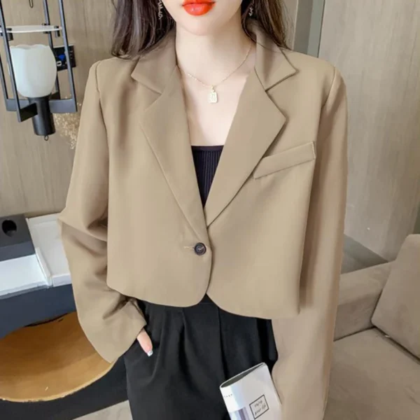 Cropped Blazers for Women 2024 New Korean Fashion Long Sleeve Button Up Suit Jacket Woman Elegant All Match Office Blazer Female 3