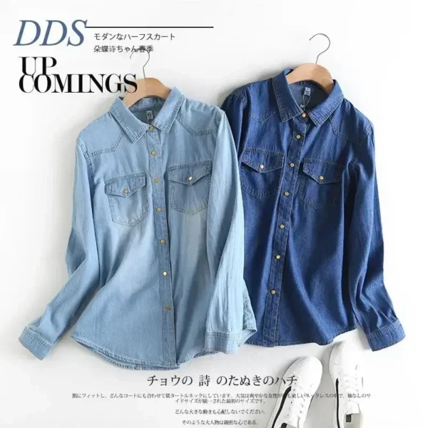 Blouse Women Shirt Spring  Autumn Denim Shirt Women's Long-Sleeved Shirt Blusas Ropa De Mujer 2