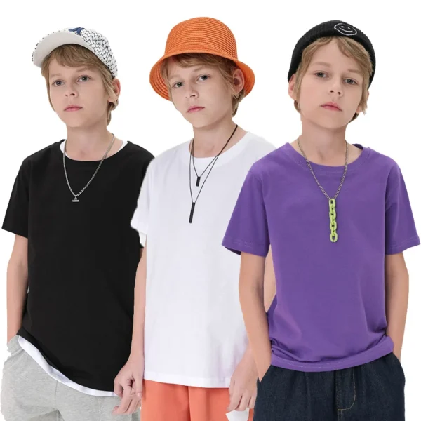 Boys Girls T Shirts 100% Cotton Short Sleeve Basic White Black Tshirt Blank for Kids Toddler 1 to 2 3 4 5 6 7 8 9 10 11 12 Years 1