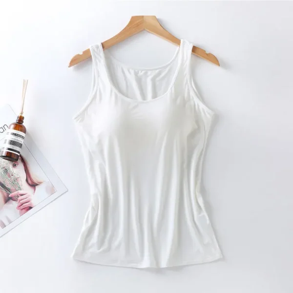 2024 Women's Vest Tops with Built In Bra Neck Vest Padded Slim Fit Tank Tops Sexy Shirts Feminino Casual 6