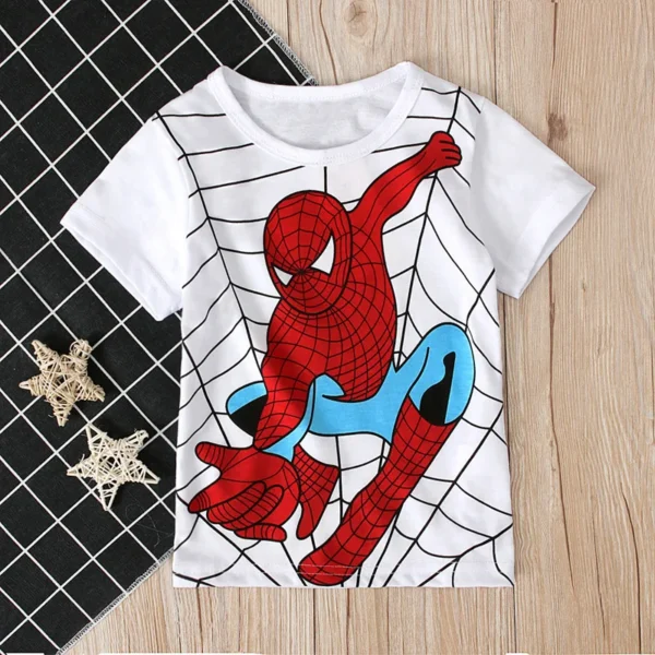 Boys Birthday Marvel Spiderman Shirts Short Sleeves Casual Sport Kids Tops Baby Print Super Hero Birthday Party Wear 4