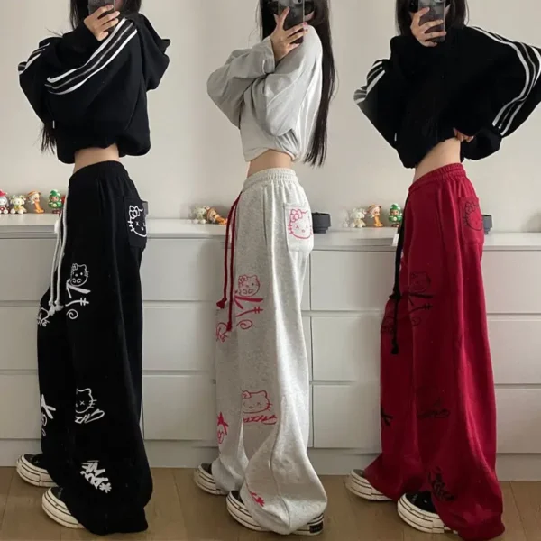 Retro streetwear graffiti pants Hip hop baggy sweatpants versatile straight leg trousers wide leg drawstring slacks Y2K pants 2