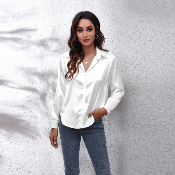 Satin Shirt Silk Top Elegant and Comfortable Long Sleeve Loose Fit Women's Spring New Fashion Casual Street Button Shirt 3