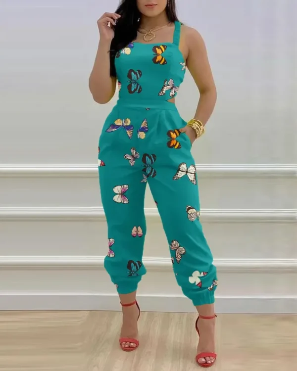 Elegant Women's jumpsuit 2024 Summer Fashion Strap Hollow Sexy Off waist Printed jumpsuit 2