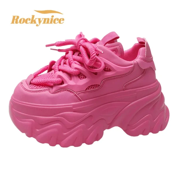 Women Platform Casual Breathable Mesh Shoes 2023 New Summer Chunky Sneakers 8.5CM Wedges Hidden Heels Hollow Leisure Shoes Woman 1